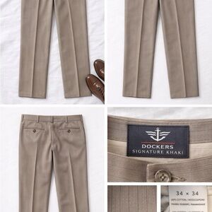 Dockers Signature Khaki Taupe Pinstripe Dress Pants 34x34 Classic Fit D3